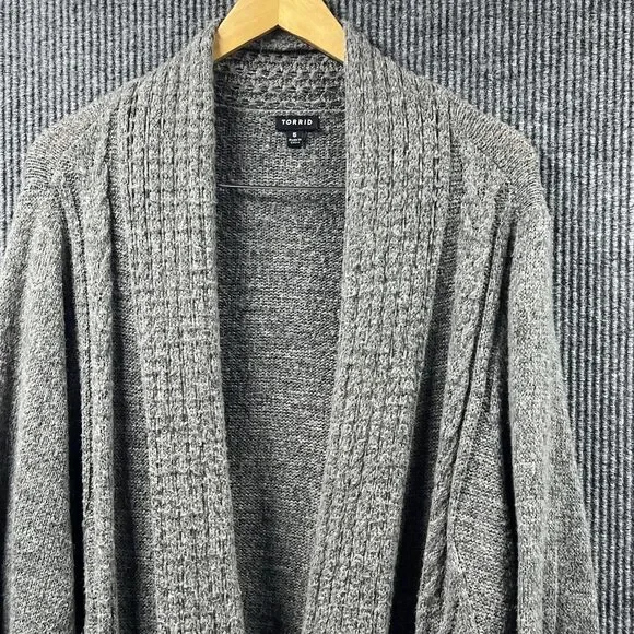 Torrid Open Front Cardigan Sweater Women Size 5 Gray Long Length Knit Boho Chic - Picture 3 of 12